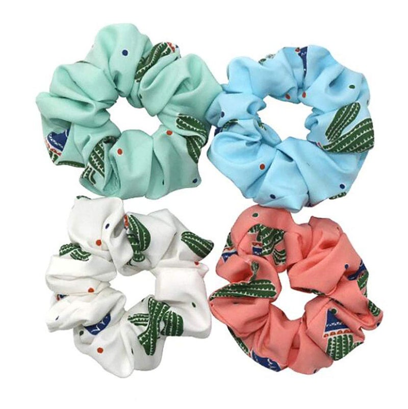 Fodattm 4PCS Elastic Hair Scrunchies Hair Bands Hair Ties Scrunchy Hair Rope Ponytail Holder for Women (Cactus pattern) - Image 1